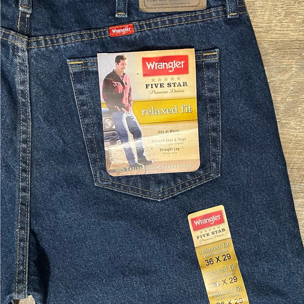 Wrangler Five Star Jeans Men's 36X29 Relaxed Fit Denim Dark Blue - Picture 3 of 4